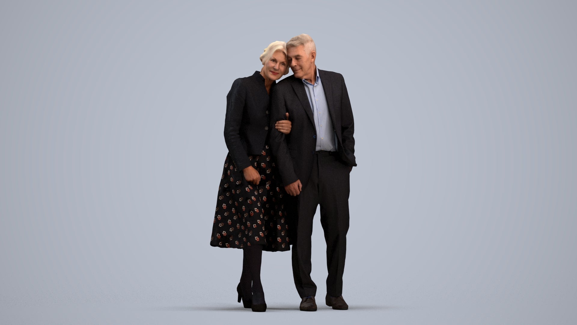 realistic 3D people senior woman formal couple, render-ready for V-Ray and Corona, FBX OBJ, standing pose render