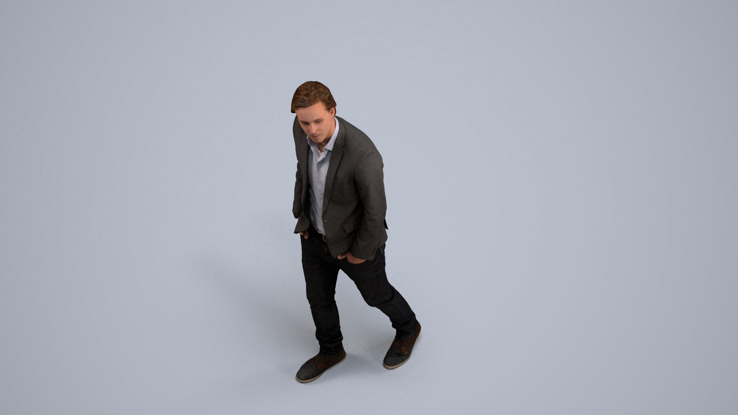realistic 3D man business, scanned archviz people for Blender and 3ds Max, back view render