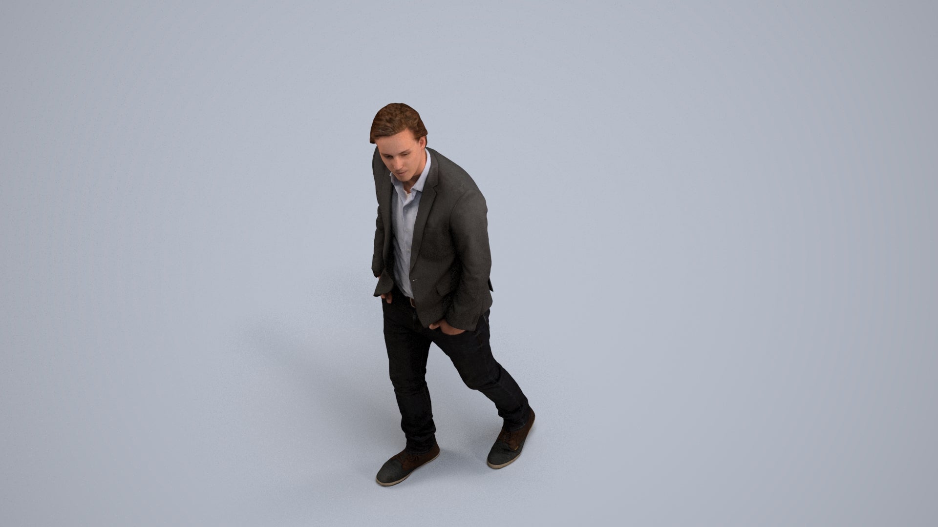 realistic 3D man business, scanned archviz people for Blender and 3ds Max, back view render