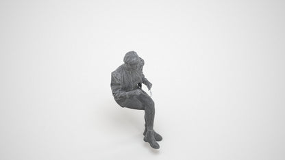 3D people model woman casual sitting, scanned human for 3ds Max rendering, wireframe three-quarter view