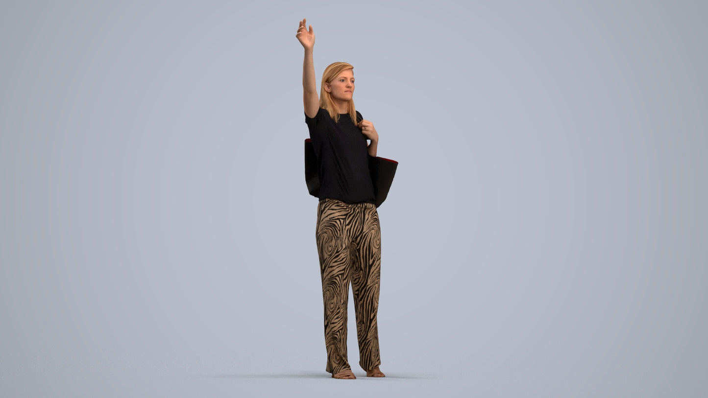 3D scanned woman standing casual, photorealistic archviz people for Enscape and SketchUp, standing pose render