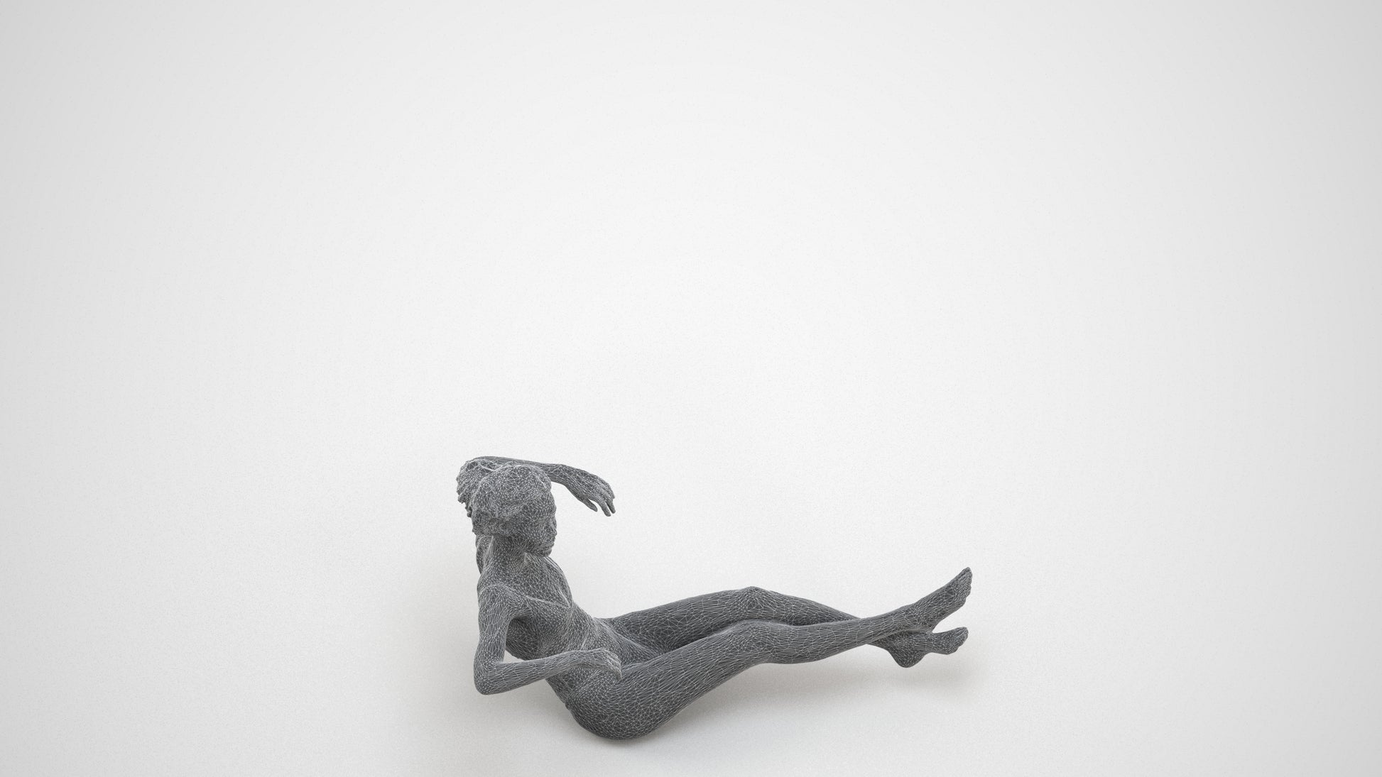 realistic 3D human woman pool, archviz people FBX OBJ for Blender, wireframe three-quarter view