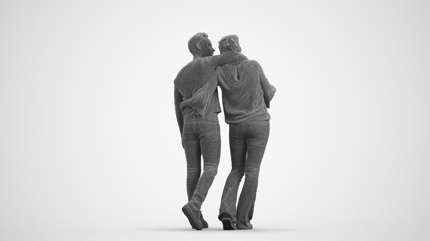 photogrammetry 3D woman casual couple, realistic human model archviz FBX, wireframe front view