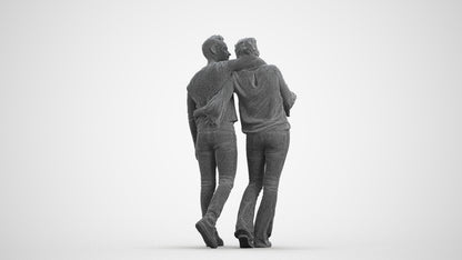 photogrammetry 3D woman casual couple, realistic human model archviz FBX, wireframe front view