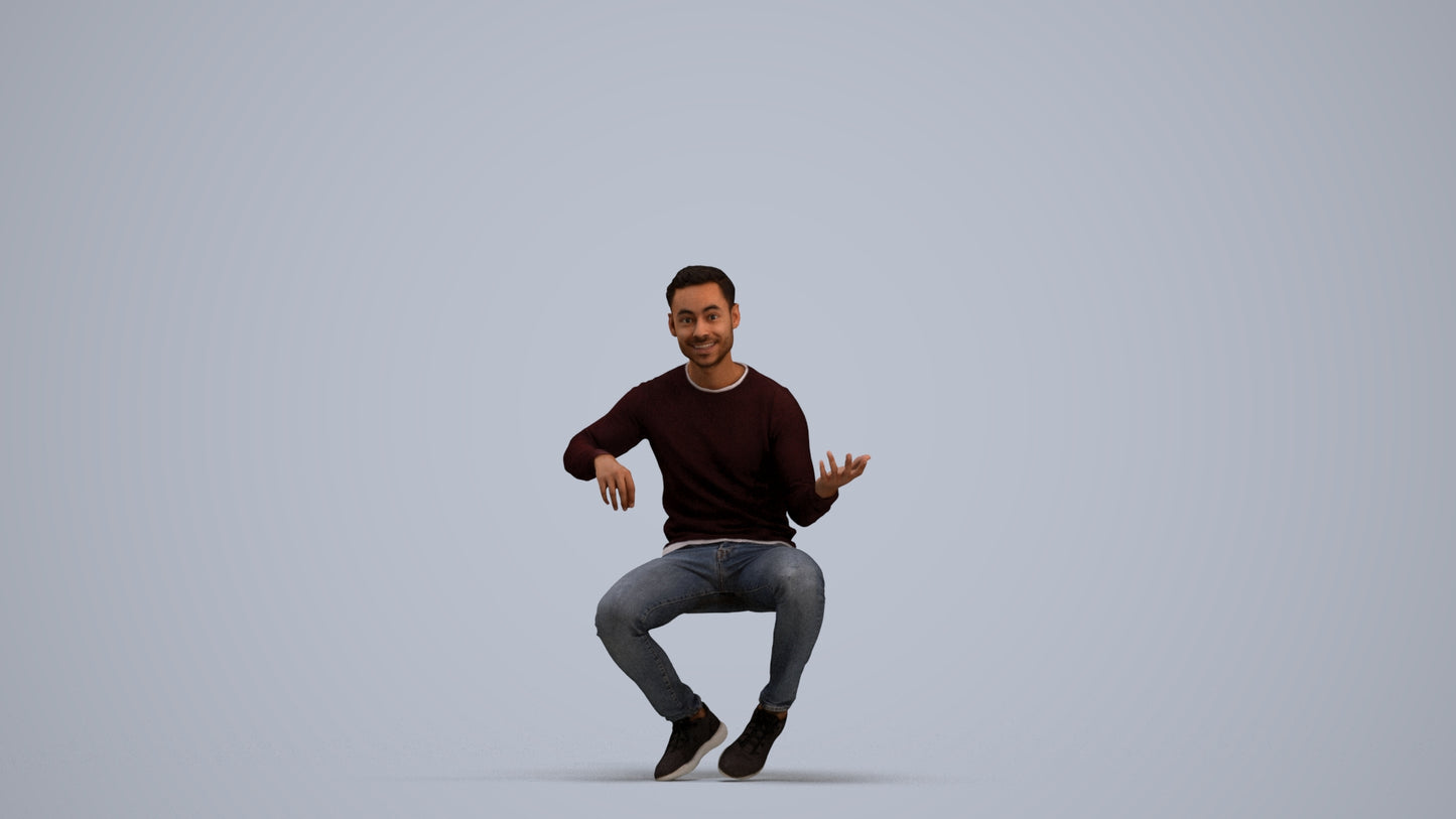 3D people model man casual sitting, scanned human for 3ds Max rendering, standing pose render
