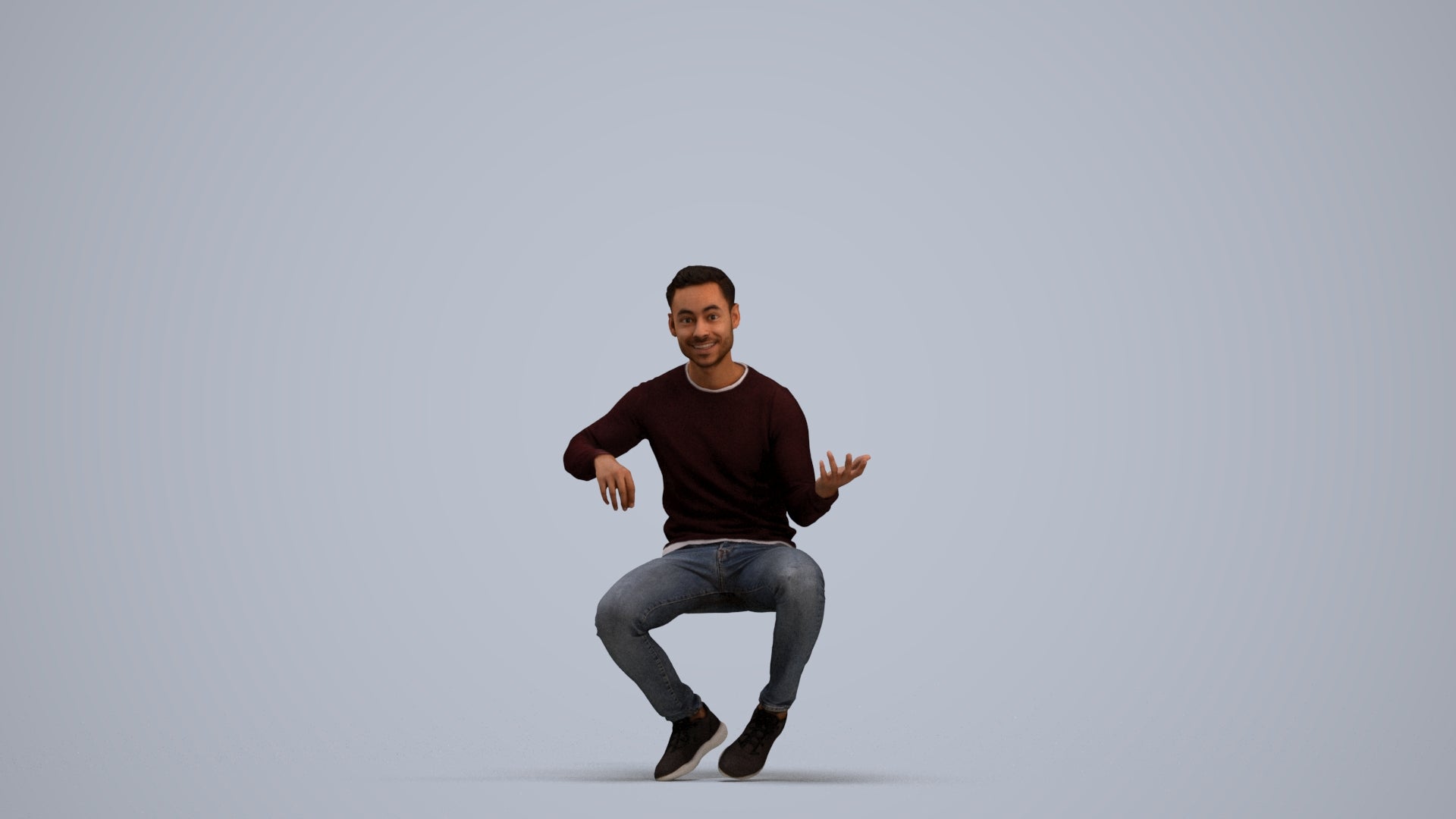 3D people model man casual sitting, scanned human for 3ds Max rendering, standing pose render