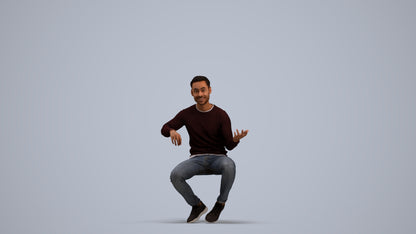 3D people model man casual sitting, scanned human for 3ds Max rendering, standing pose render