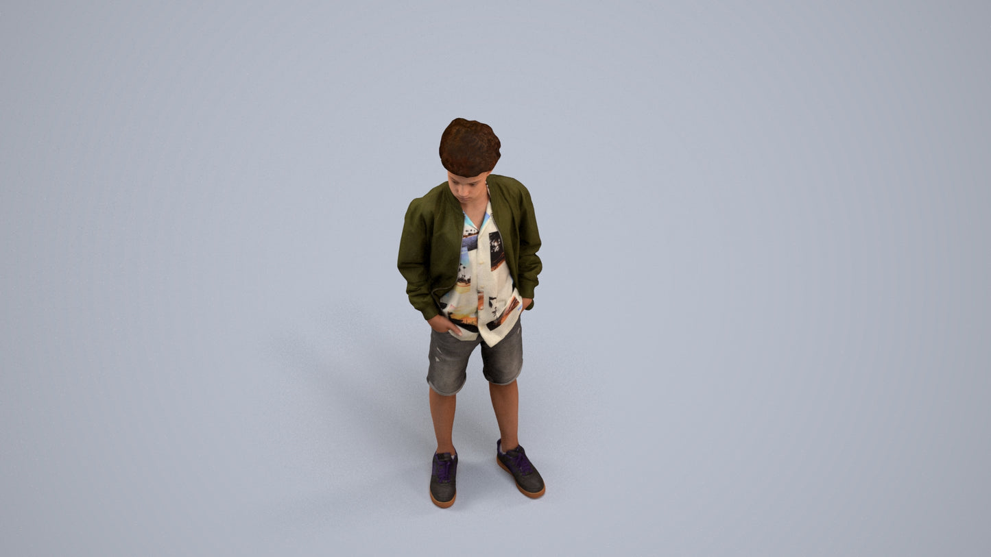 scanned 3D boy casual kids, photogrammetry people for Enscape and V-Ray, back view render
