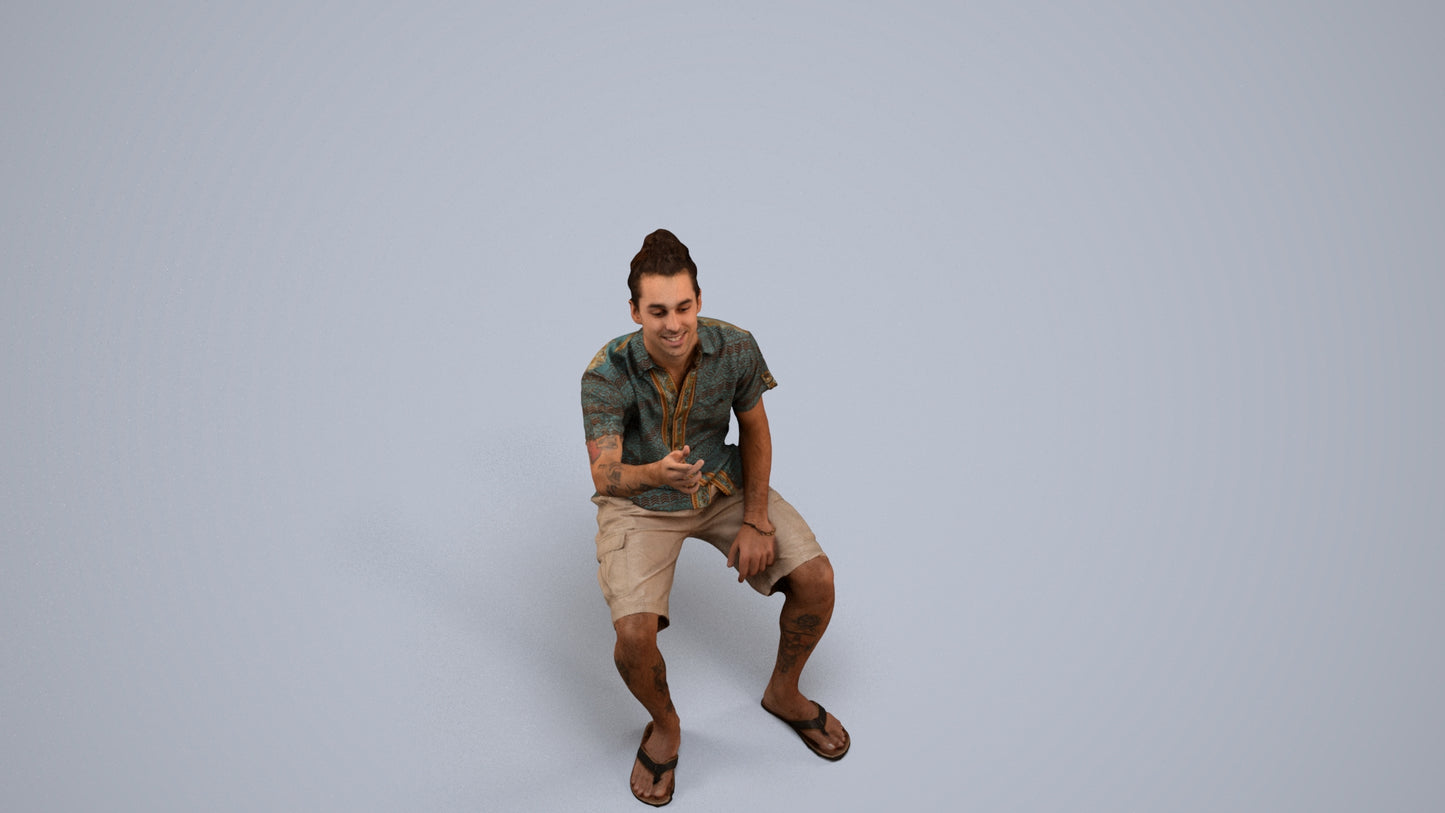 scanned 3D man casual sitting, photogrammetry people for Enscape and V-Ray, back view render