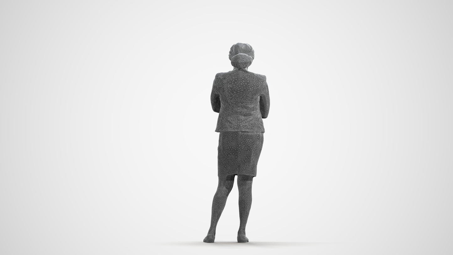 realistic 3D people woman business standing, render-ready for V-Ray and Corona, FBX OBJ, wireframe front view