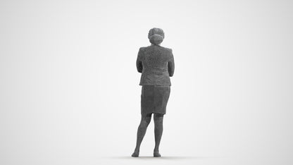 realistic 3D people woman business standing, render-ready for V-Ray and Corona, FBX OBJ, wireframe front view