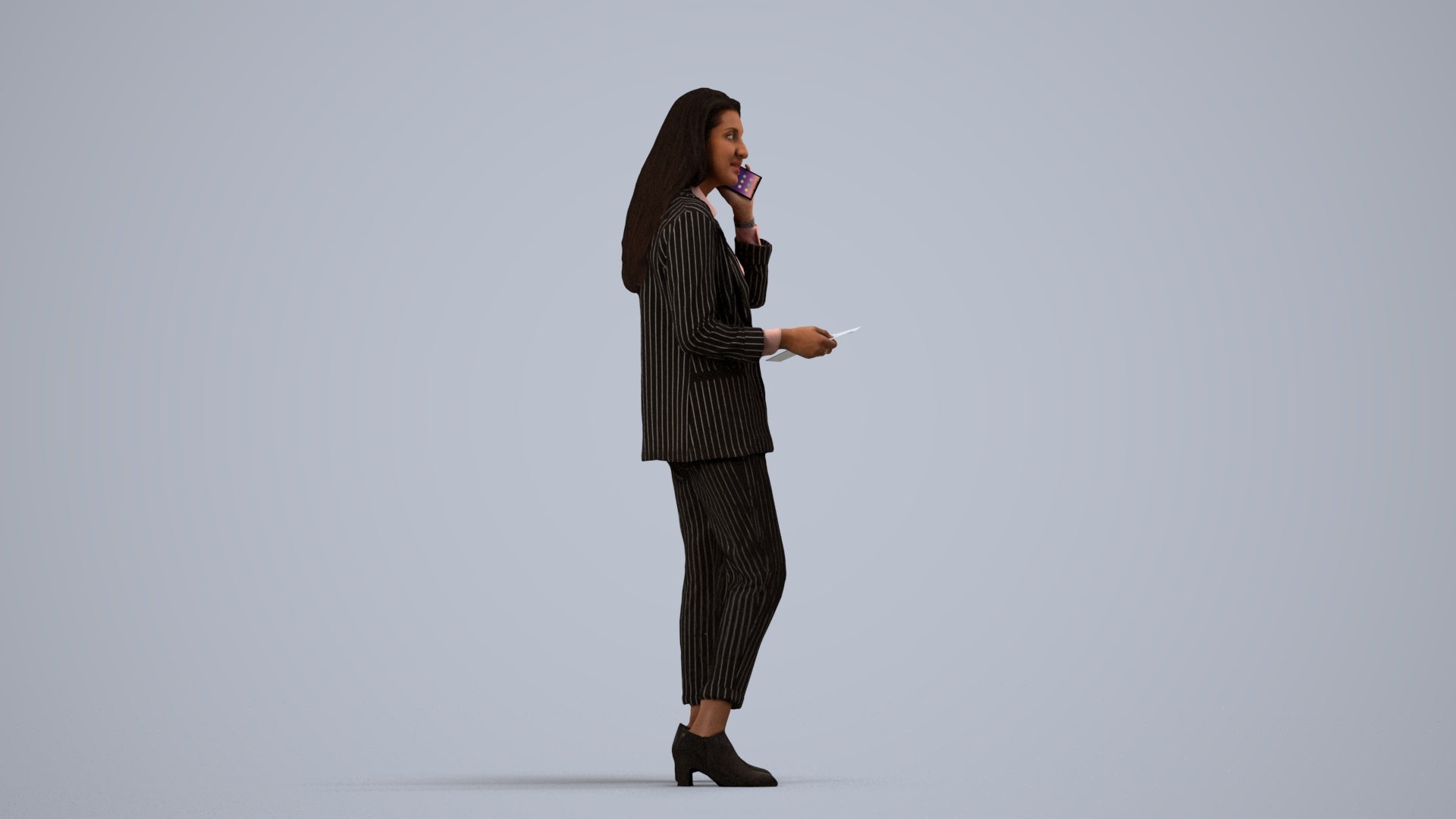 3D scanned woman business, photorealistic archviz people for Enscape and SketchUp, side view render