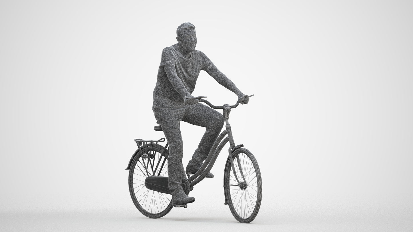realistic 3D senior man casual cycling, scanned archviz people for Blender and 3ds Max, three-quarter front view render