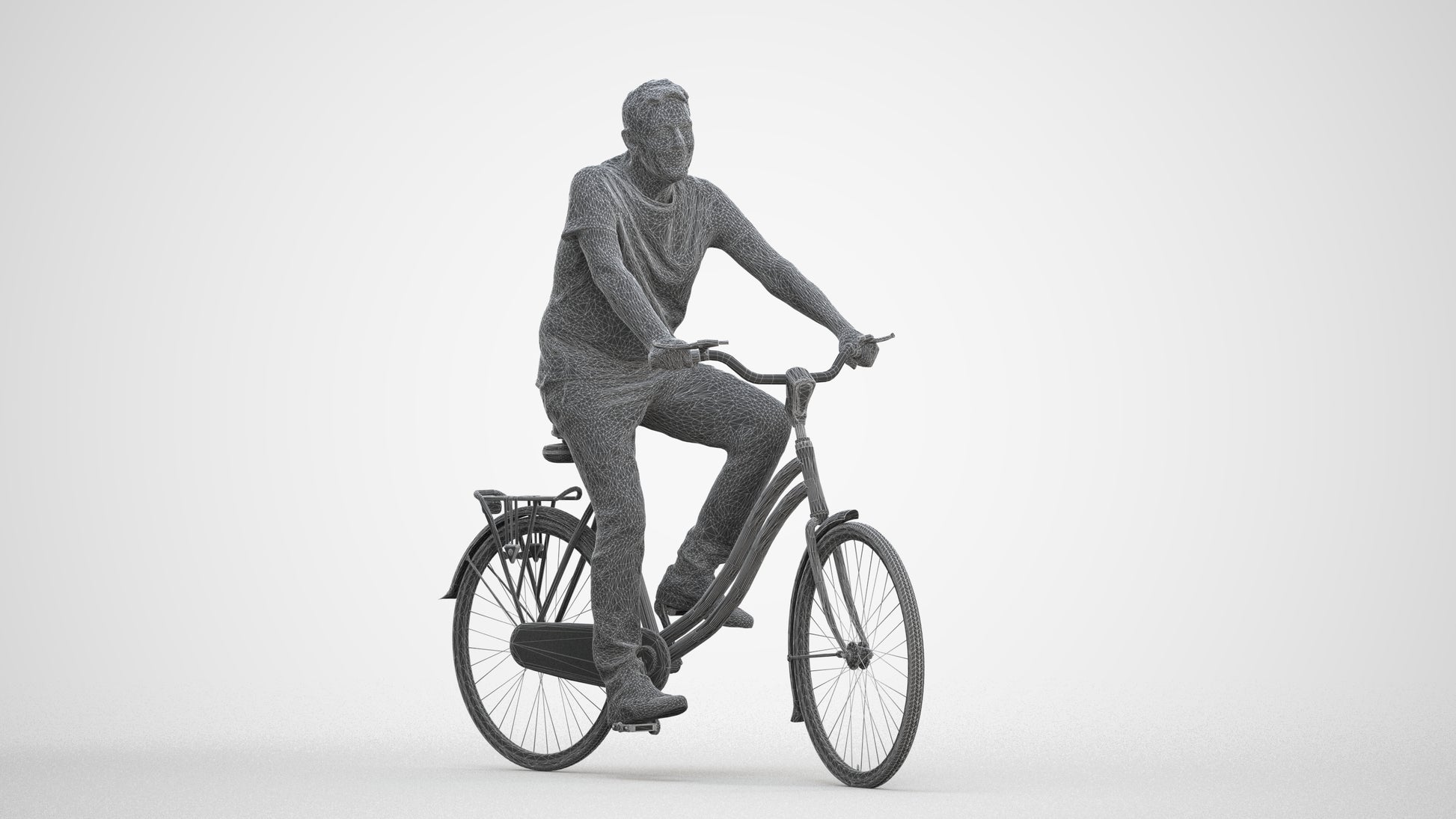 realistic 3D senior man casual cycling, scanned archviz people for Blender and 3ds Max, three-quarter front view render