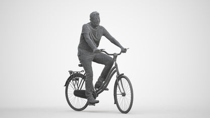 realistic 3D senior man casual cycling, scanned archviz people for Blender and 3ds Max, three-quarter front view render
