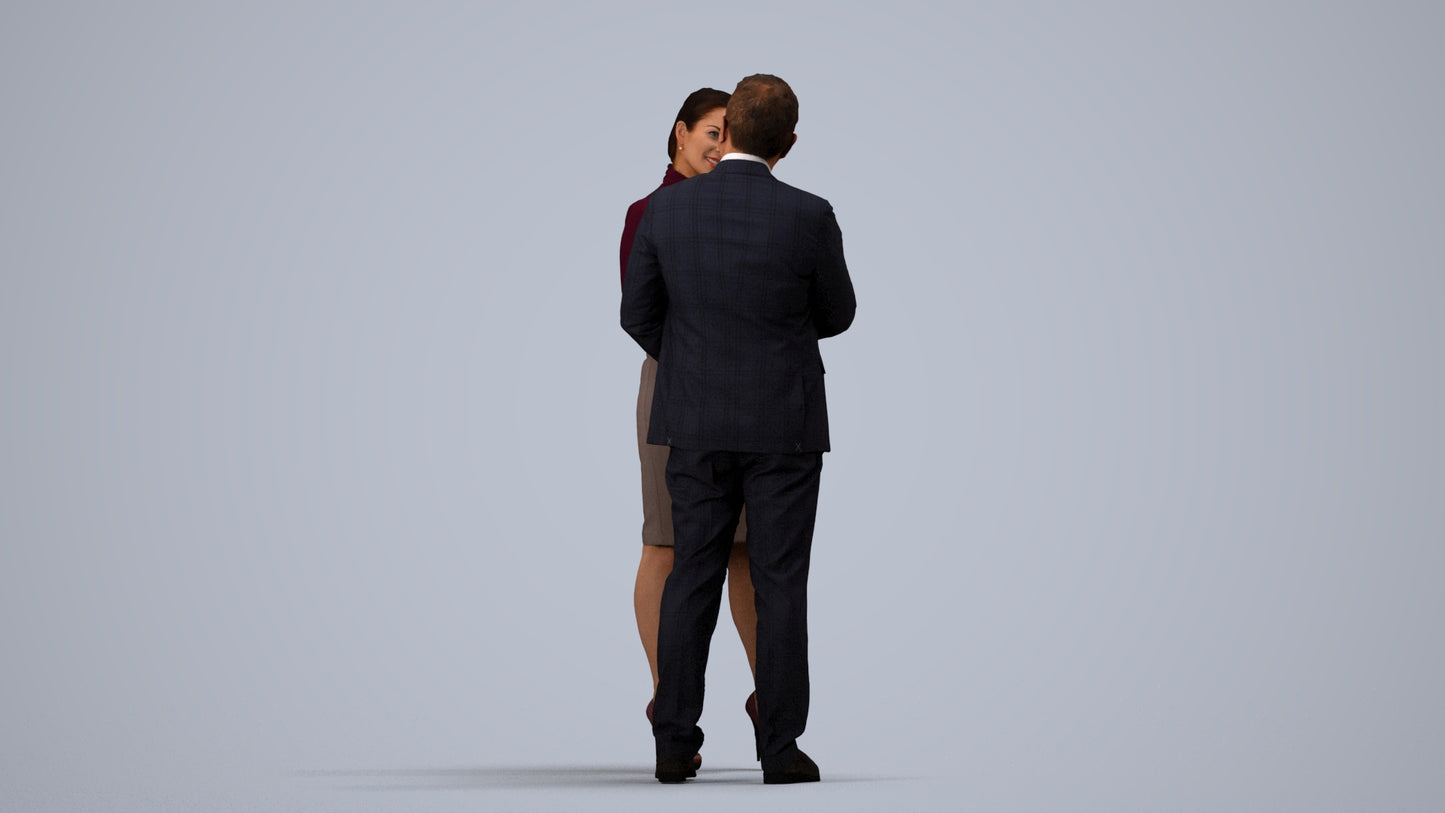 3D human model woman business, photogrammetry scanned person for archviz, side view render