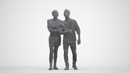 realistic 3D human woman casual couple, archviz people FBX OBJ for Blender, three-quarter front view render