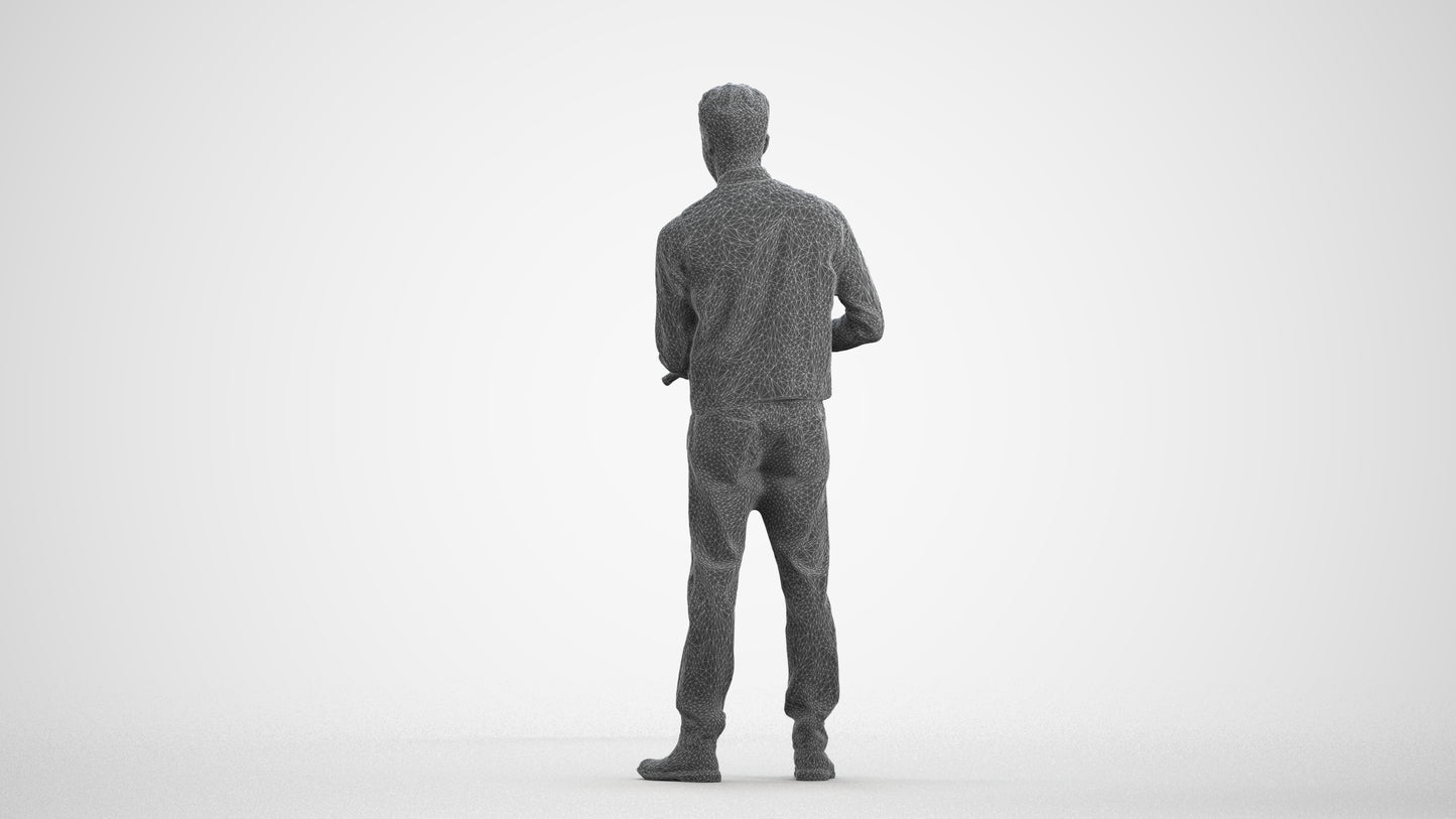 3D human model man hospitality, photogrammetry scanned person for archviz, wireframe front view