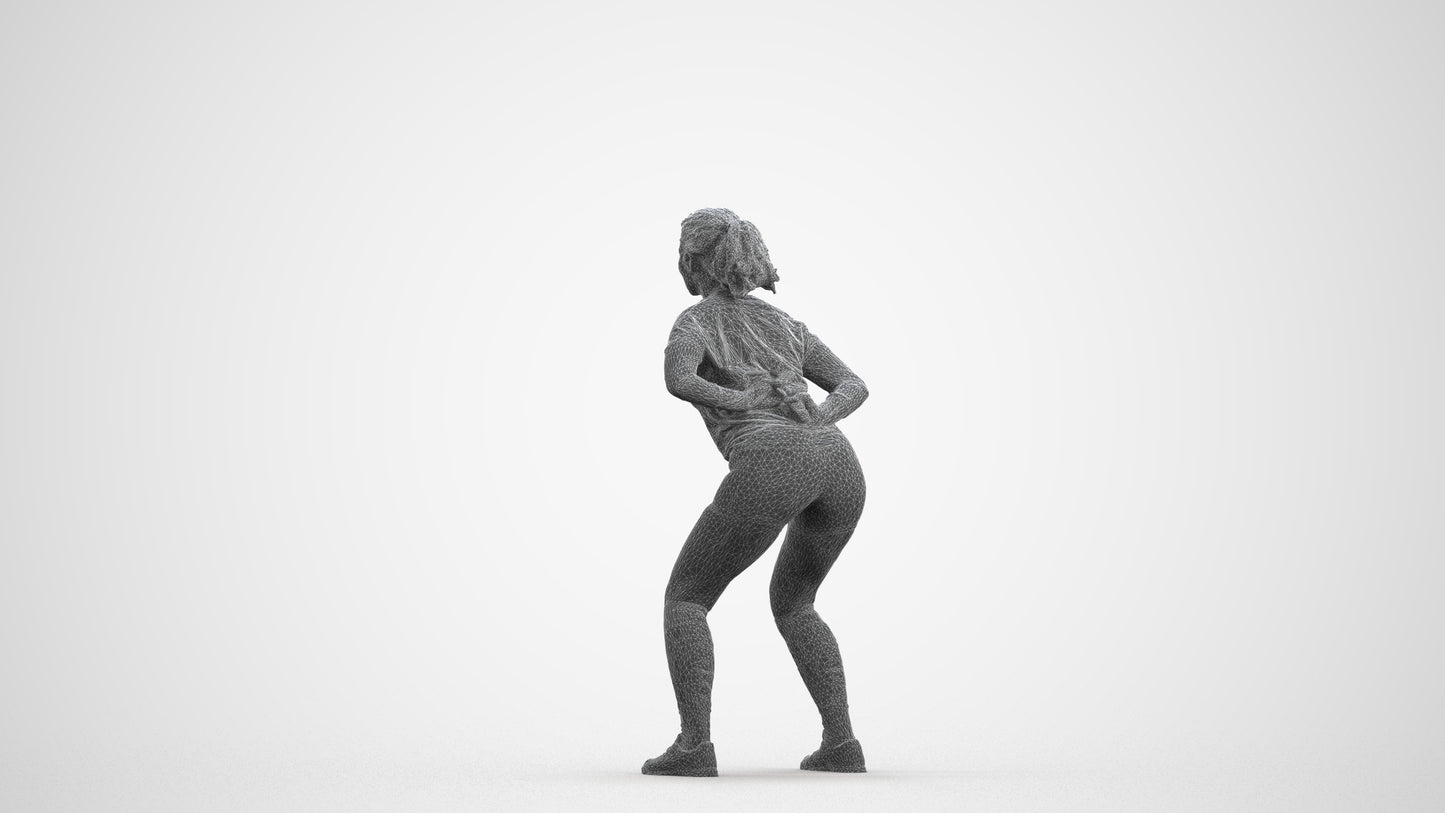 3D people model woman sport, scanned human for 3ds Max rendering, wireframe front view