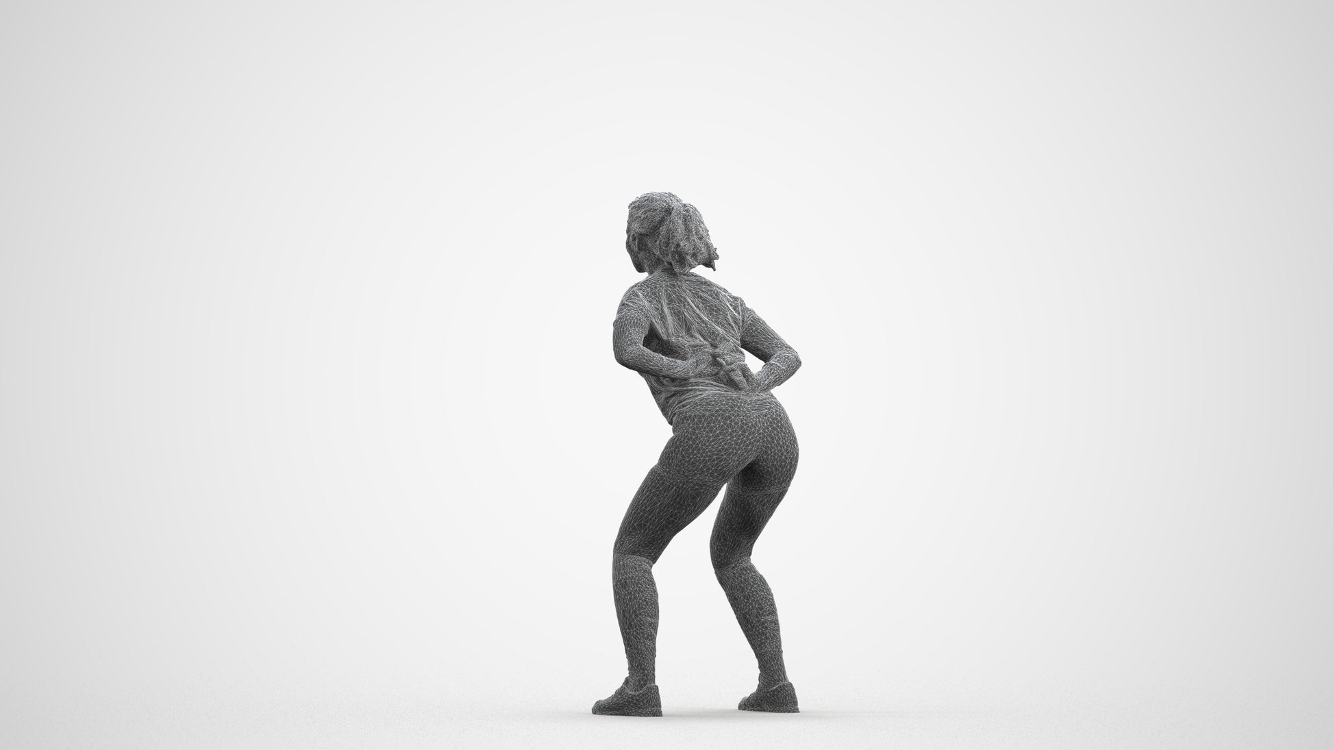3D people model woman sport, scanned human for 3ds Max rendering, wireframe front view