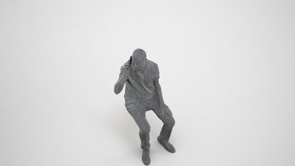 3D scanned senior man sitting casual, photorealistic archviz people for Enscape and SketchUp, wireframe three-quarter view