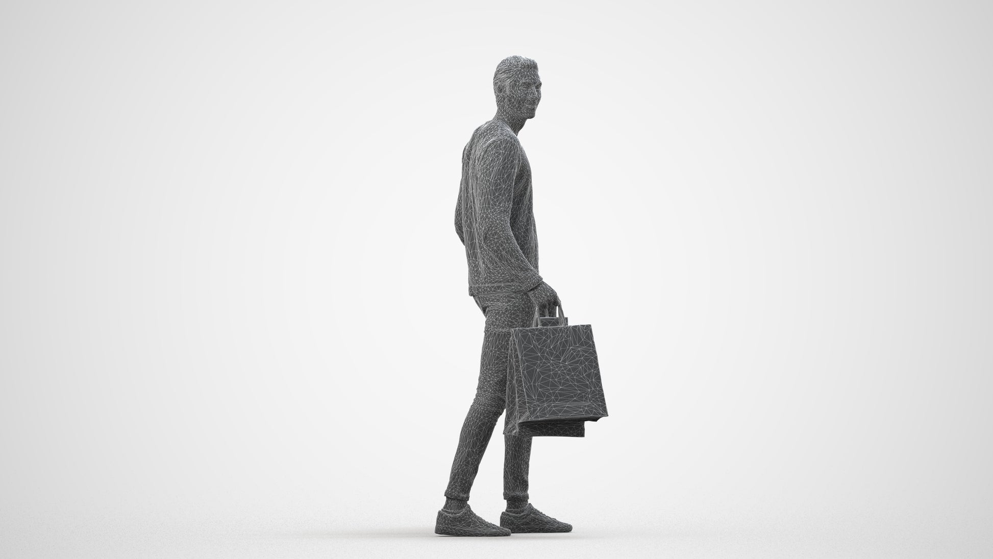 3D people model man casual formal, scanned human for 3ds Max rendering, wireframe side view