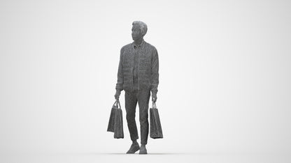 3D human model man casual formal, photogrammetry scanned person for archviz, wireframe back view