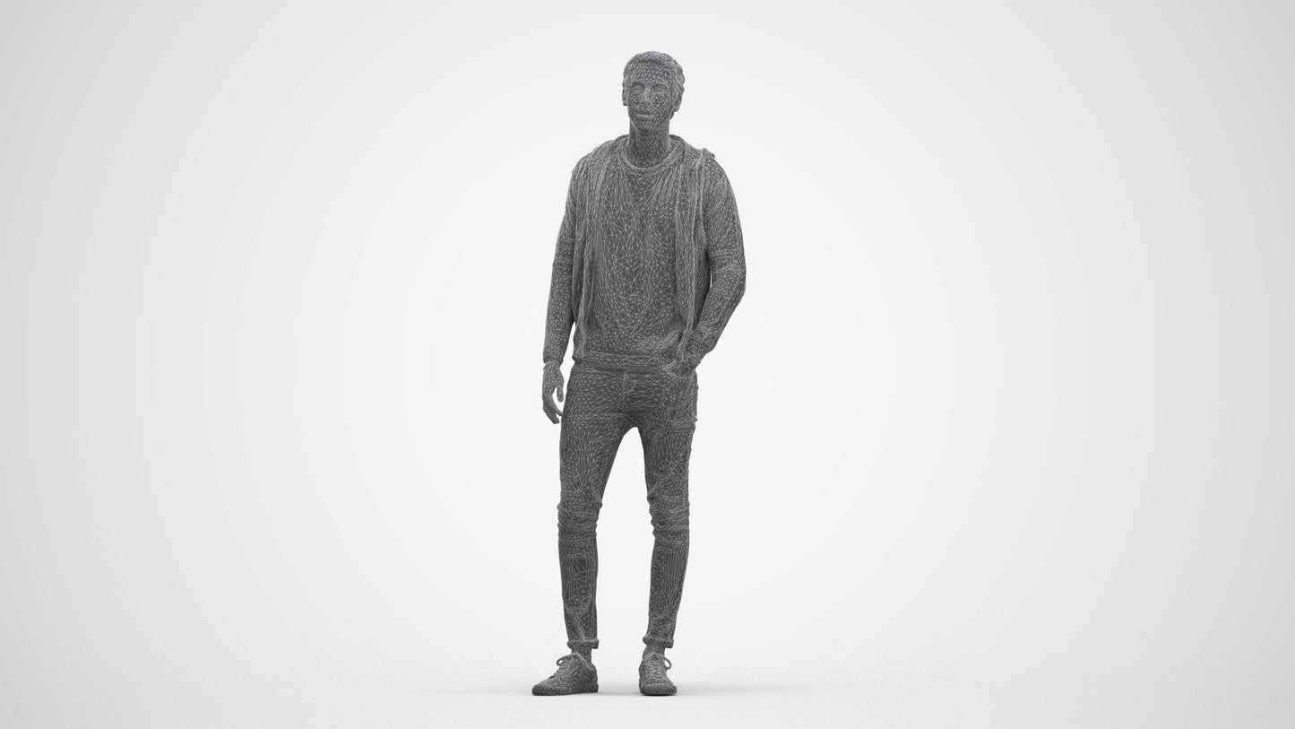 photogrammetry 3D man casual walking, realistic human model archviz FBX, three-quarter front view render