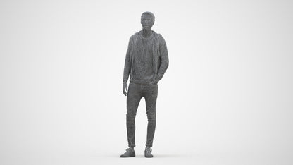 photogrammetry 3D man casual walking, realistic human model archviz FBX, three-quarter front view render