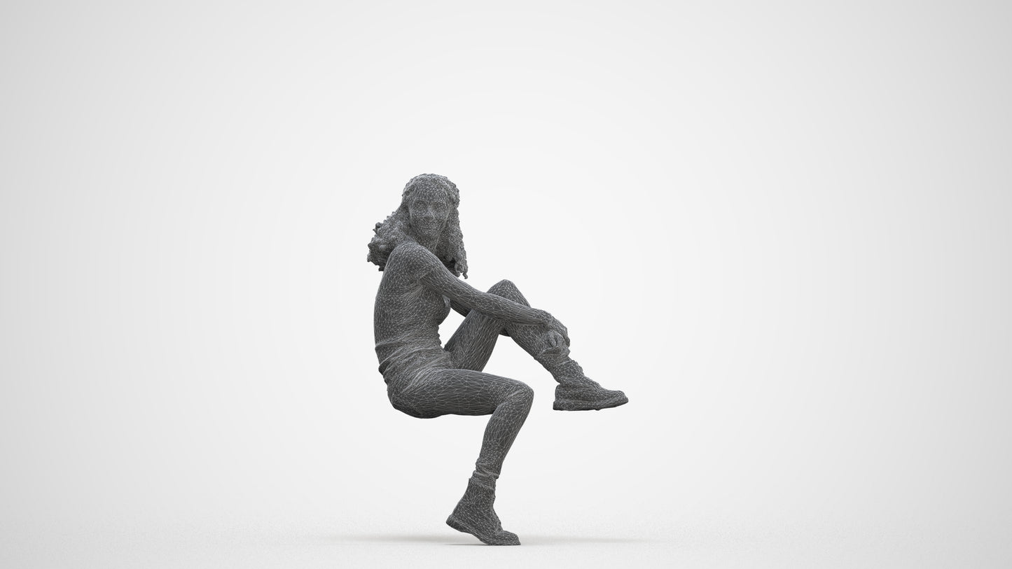 3D people model woman casual sitting, scanned human for 3ds Max rendering, three-quarter front view render