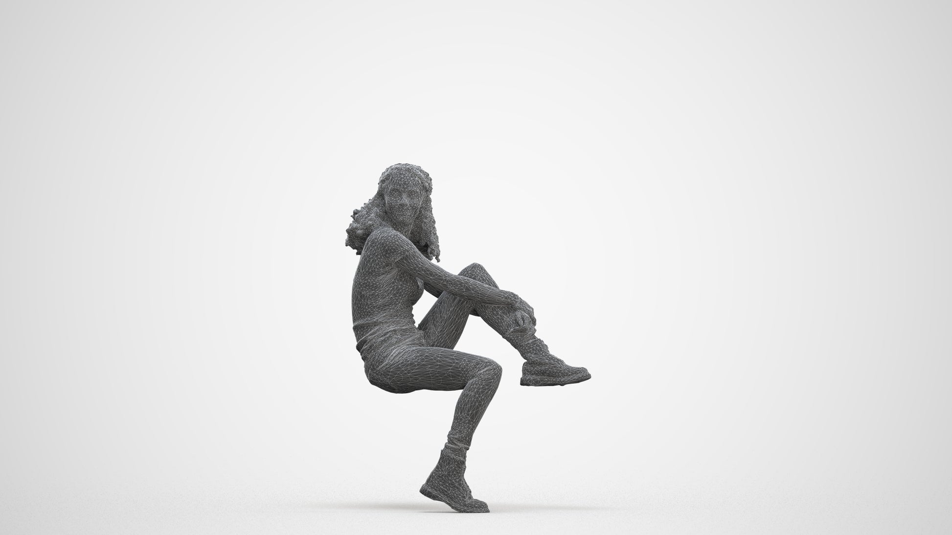 3D people model woman casual sitting, scanned human for 3ds Max rendering, three-quarter front view render