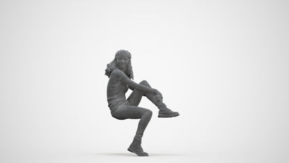 3D people model woman casual sitting, scanned human for 3ds Max rendering, three-quarter front view render