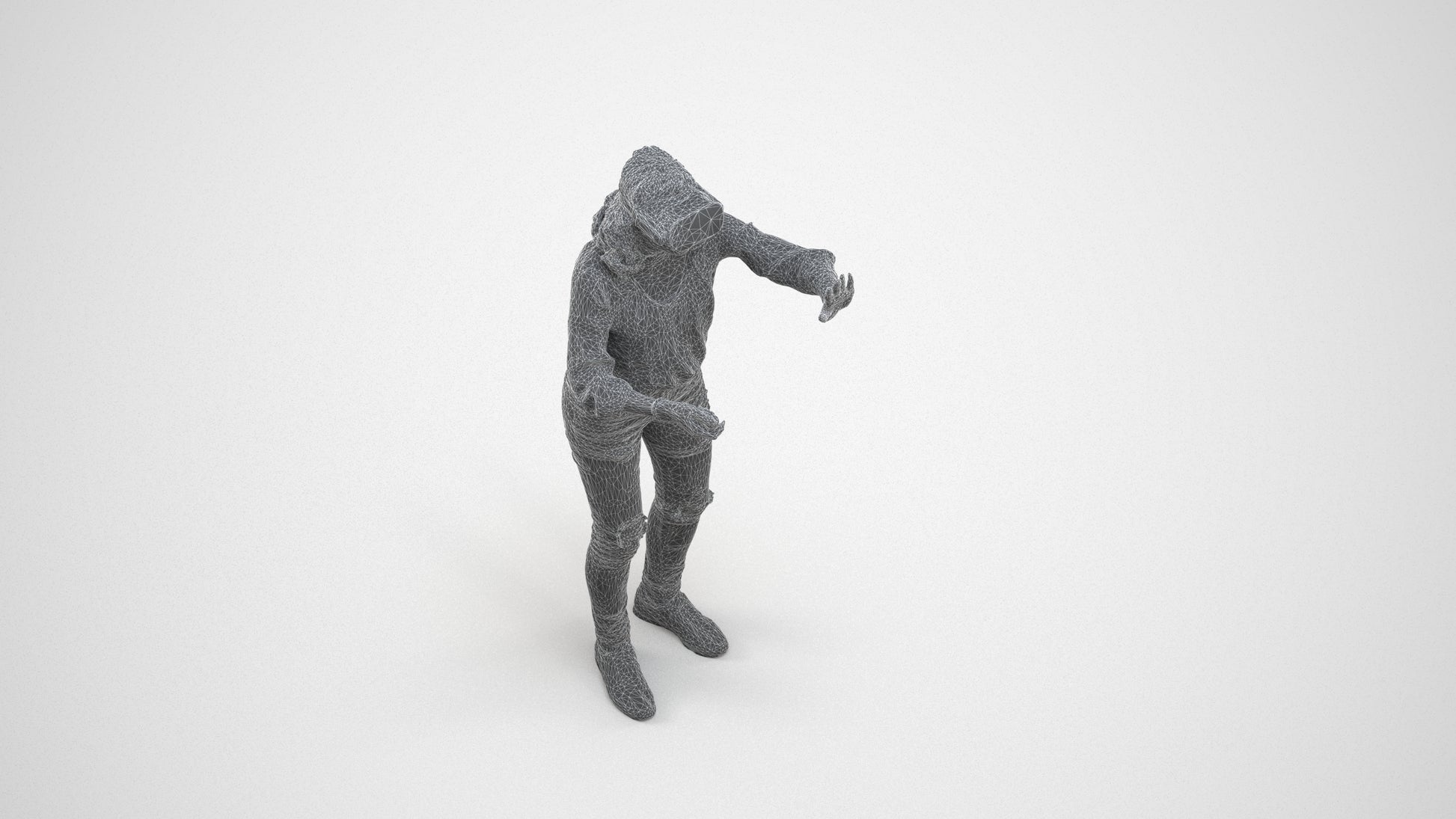 realistic 3D human woman casual standing, archviz people FBX OBJ for Blender, wireframe three-quarter view