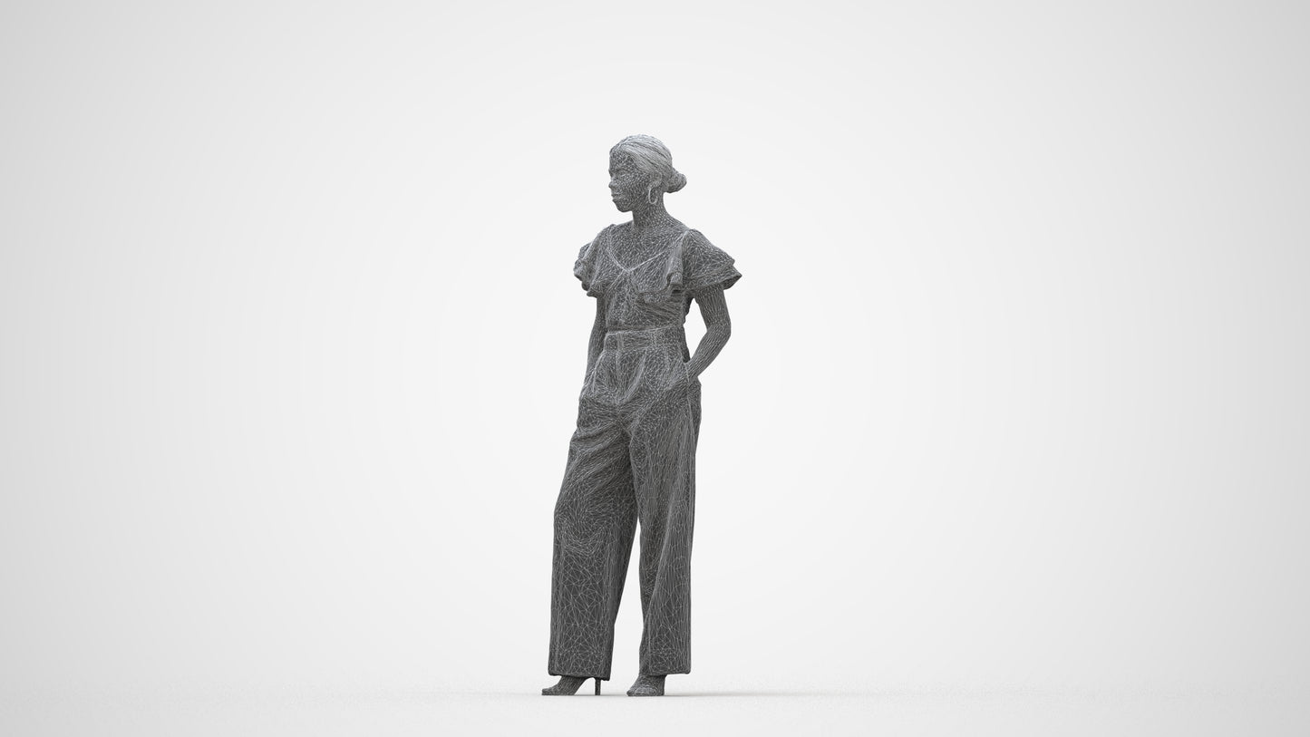 3D scanned woman standing business, photorealistic archviz people for Enscape and SketchUp, wireframe back view