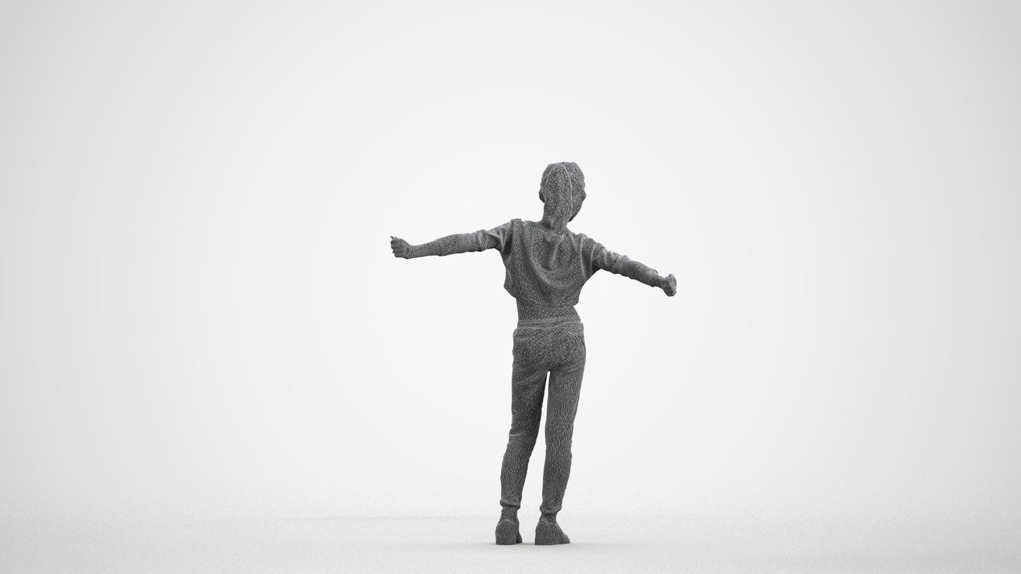 realistic 3D human girl casual kids, archviz people FBX OBJ for Blender, wireframe front view