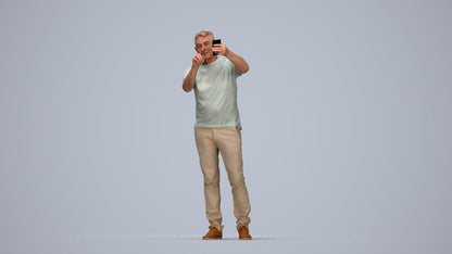 3D human model senior man casual standing, photogrammetry scanned person for archviz, top-down view render