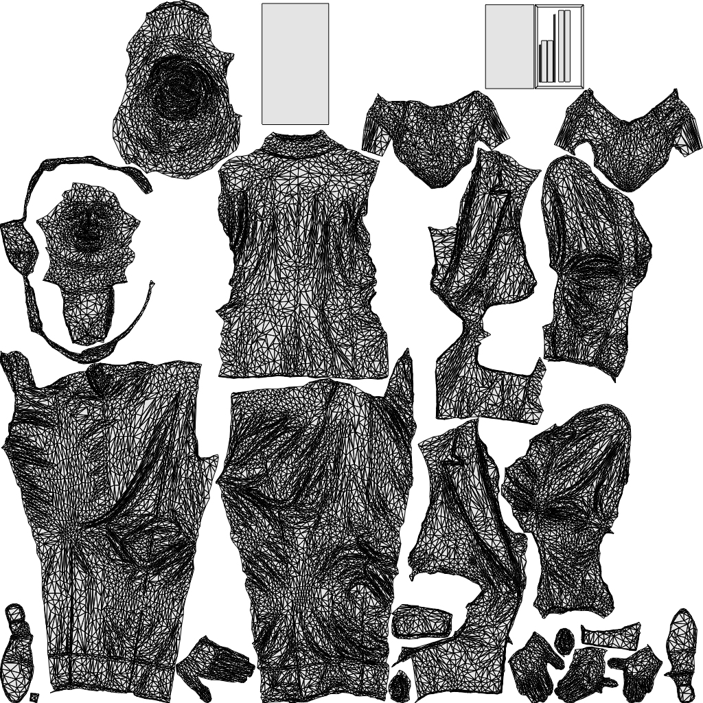 3D human model woman business standing, photogrammetry scanned person for archviz, wireframe top-down view