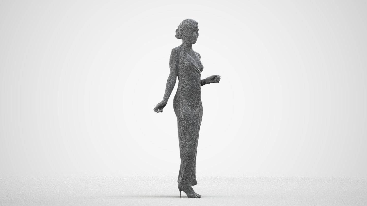 realistic 3D human woman formal formalaffairs, archviz people FBX OBJ for Blender, wireframe side view