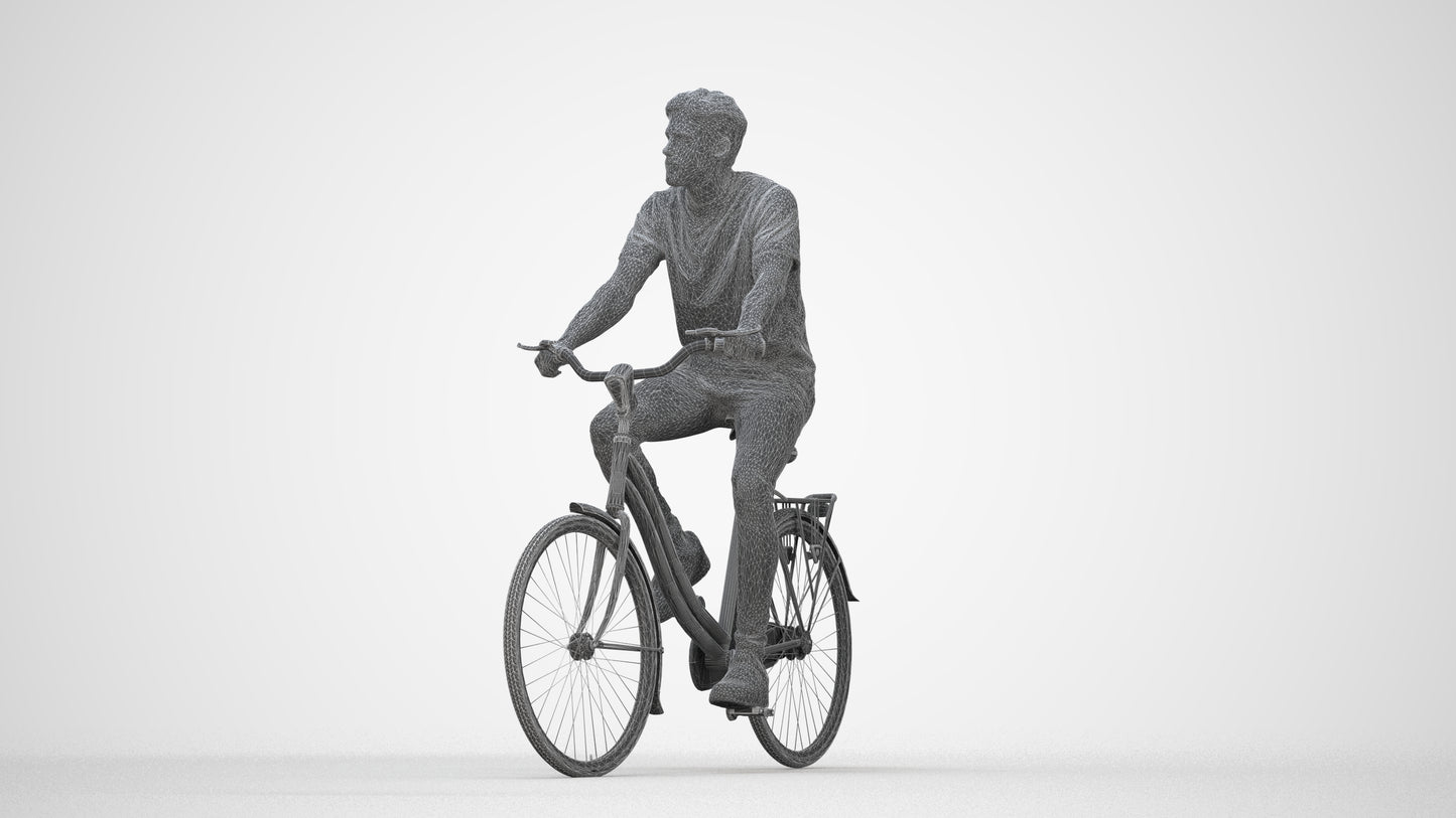realistic 3D people man casual cycling, render-ready for V-Ray and Corona, FBX OBJ, wireframe back view