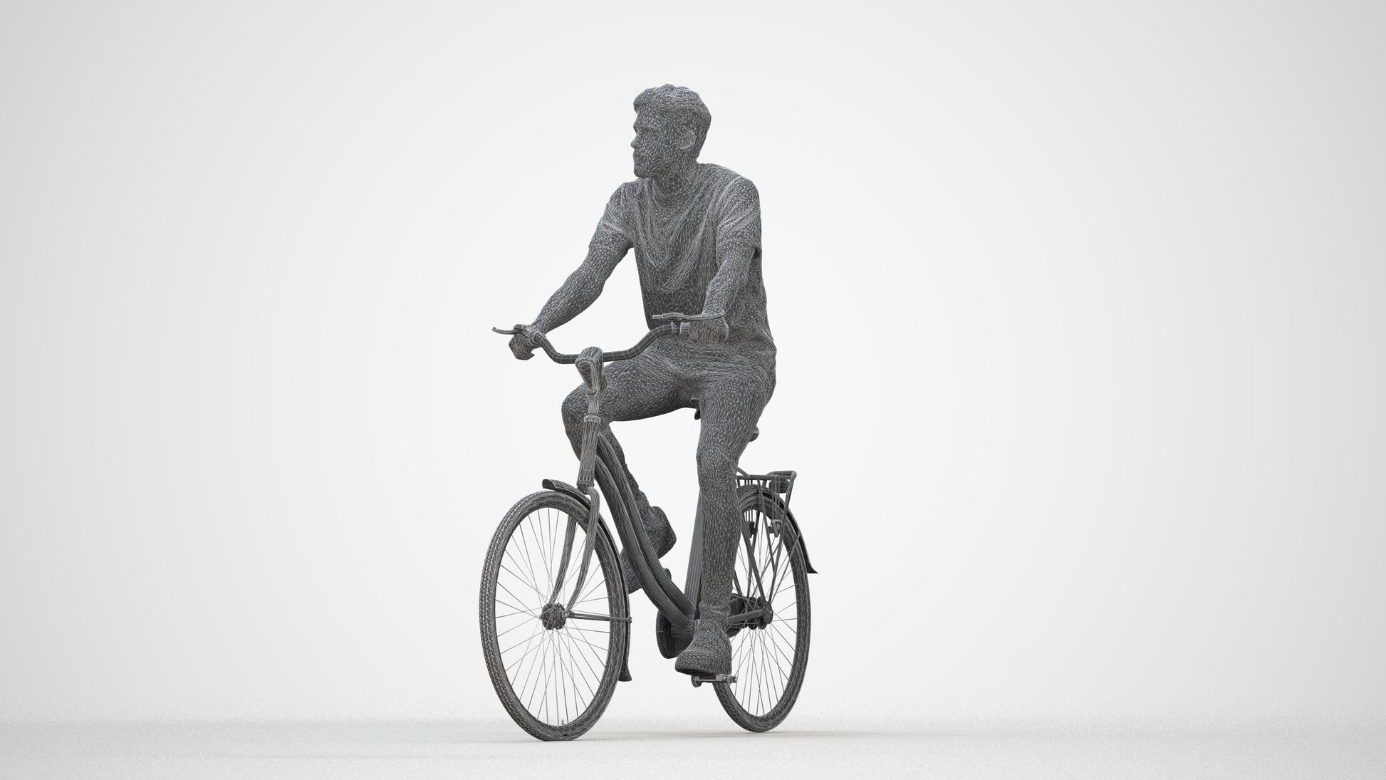 realistic 3D people man casual cycling, render-ready for V-Ray and Corona, FBX OBJ, wireframe back view