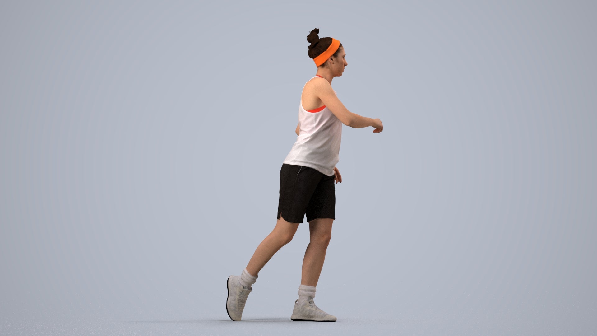 realistic 3D woman sport, scanned archviz people for Blender and 3ds Max, side view render