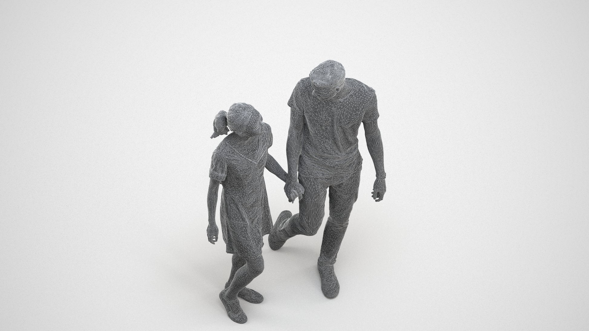 3D people model woman casual couple, scanned human for 3ds Max rendering, wireframe three-quarter view