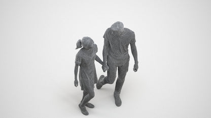 3D people model woman casual couple, scanned human for 3ds Max rendering, wireframe three-quarter view