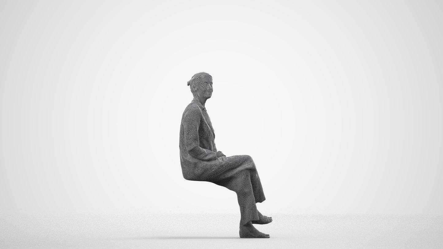 scanned 3D senior woman business, photogrammetry people for Enscape and V-Ray, wireframe side view