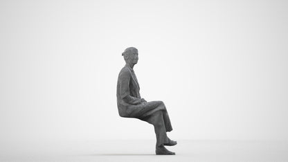 scanned 3D senior woman business, photogrammetry people for Enscape and V-Ray, wireframe side view
