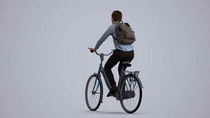 realistic 3D human boy business cycling, archviz people FBX OBJ for Blender, front view render