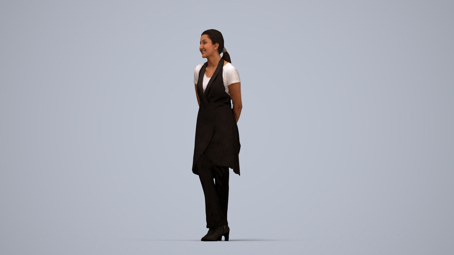 scanned 3D woman hospitality, photogrammetry people for Enscape and V-Ray, top-down view render