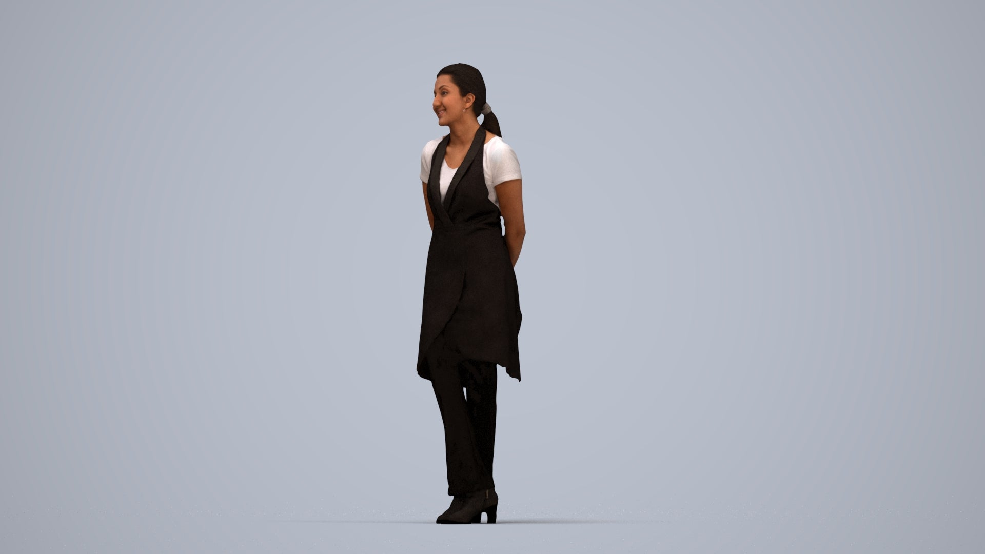 scanned 3D woman hospitality, photogrammetry people for Enscape and V-Ray, top-down view render