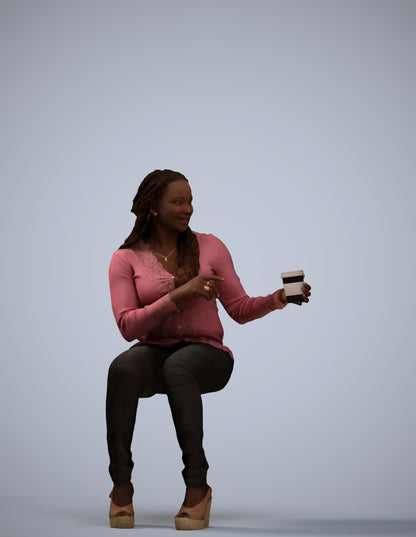 realistic 3D woman casual sitting, scanned archviz people for Blender and 3ds Max