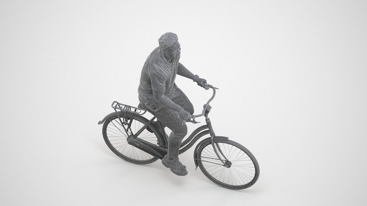 scanned 3D man casual cycling, photogrammetry people for Enscape and V-Ray, wireframe three-quarter view